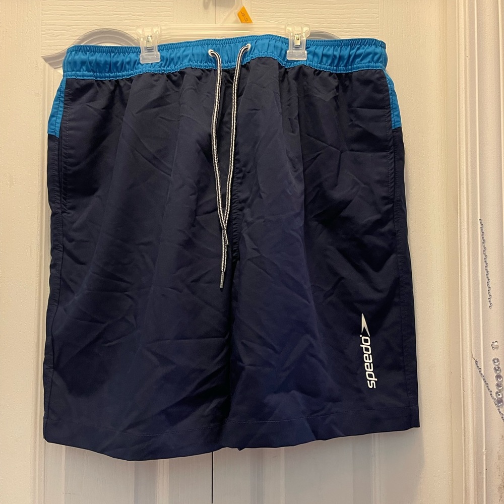 SPEEDO • Men’s Navy Blue Colorblock Swim Trunks XXL
